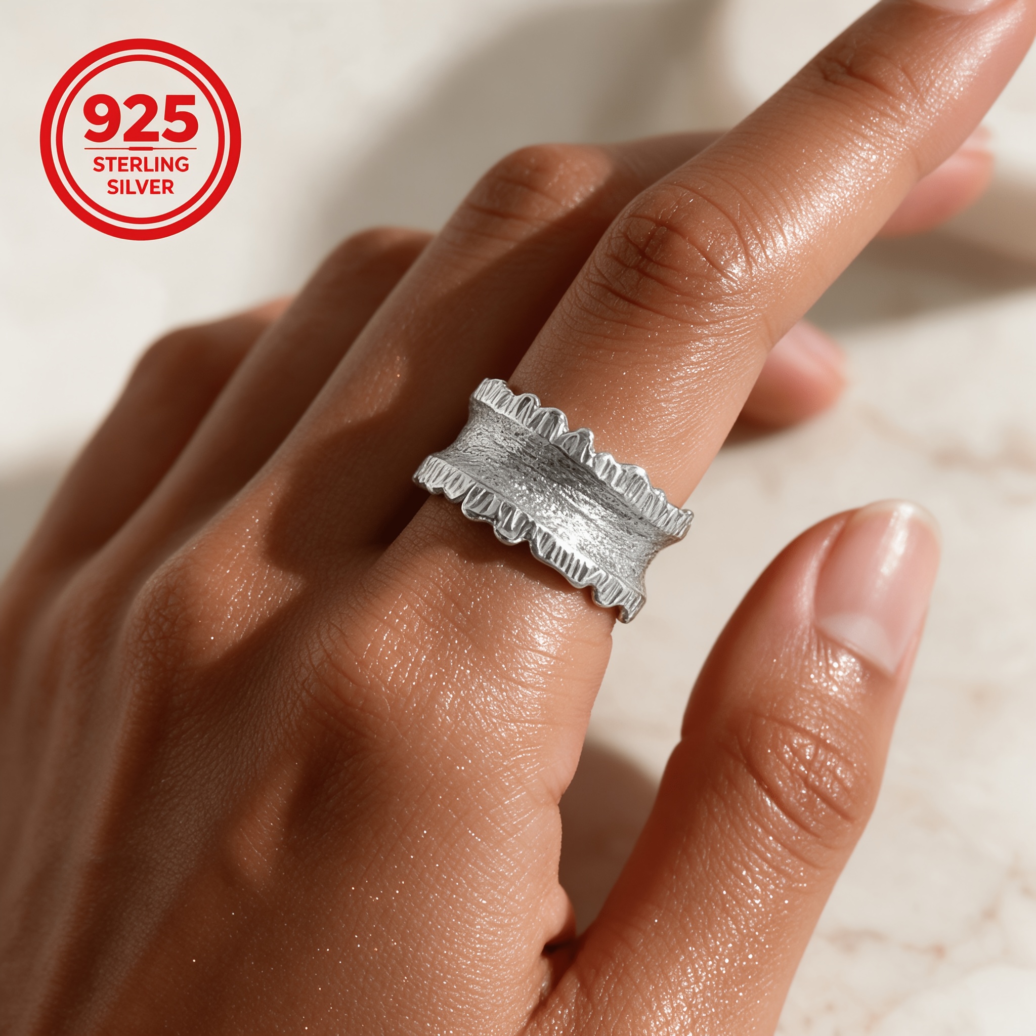 925 Silver Adjustable Open Lace Trim Geometric Ring, Stylish Gift